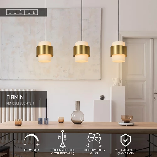 Lucide FIRMIN - Pendelleuchten - 3xE27 - Mattes Gold / Messing - USP